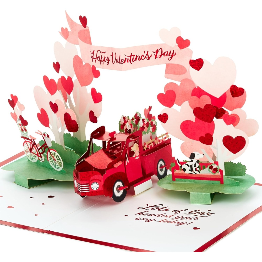 image:imageHallmark Valentines Day Pop Up Card Vintage Red Truck Signature Paper Wonder 3D CardVintage Red Truck Pop Up