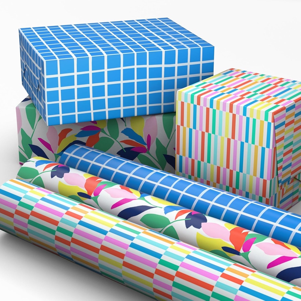 image:imageHallmark Wrapping Paper Mini Rolls 3Pack Blue Plaid Spring Flowers Rainbow Stripes for Birthdays Baby Showers Mothers Day Any Occasion  45 Sq Ft TotalBlue Plaid  Spring Flowers  Rainbow Stripes
