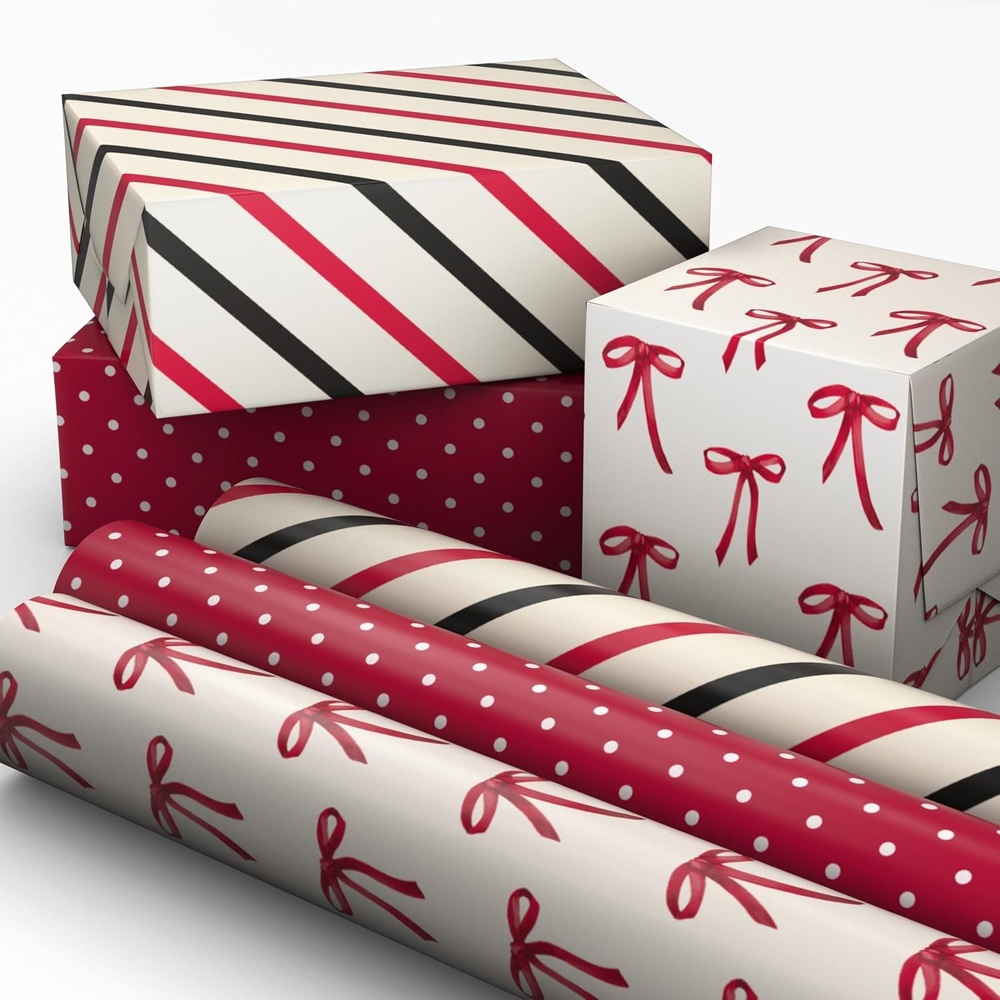 image:imageHallmark Wrapping Paper Mini Rolls 3Pack Stripes Wildflowers Pink Polka Dots for Birthdays Mothers Day Bridal Showers Any Occasion  45 Sq Ft TotalBows  Stripes  Polka Dots