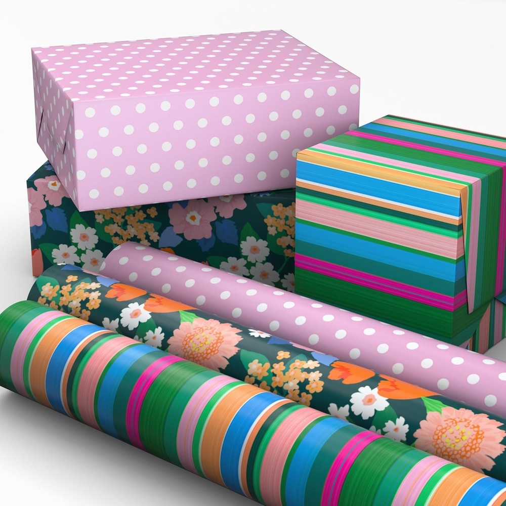 image:imageHallmark Wrapping Paper Mini Rolls 3Pack Stripes Wildflowers Pink Polka Dots for Birthdays Mothers Day Bridal Showers Any Occasion  45 Sq Ft TotalFlowers  Polka Dots  Stripes