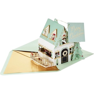 Hallmark 0899XSO1002 Christmas Pop Up Card with Light and Song (Displayable Dimensional Thomas Kinkade House Plays We Wish You a Merry Christmas), Snowy House(Santa’s House Pop Up Ornament)