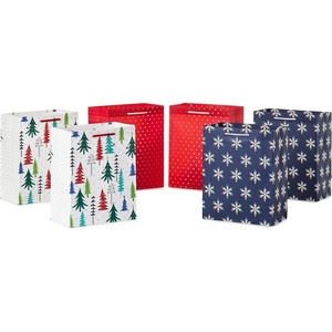 Hallmark 9″ Christmas Gift Bags (6 Medium Bags, 3 Designs: Red Polka Dot, Colorful Trees, Navy Snowflake) for Holiday Partes, Winter Weddings, Birthdays