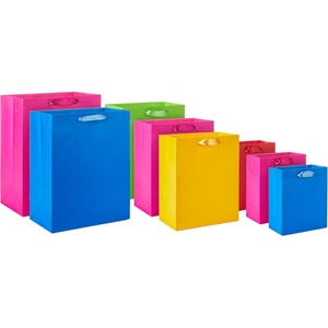 Hallmark Assorted Gift Bags (8 Bags: 3 Small 6″, 3 Medium 9″, 2 Large 13″) Solid Pink, Blue, Green, Yellow, Red(1 count (Pack of 8))