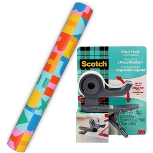 Hallmark Birthday Wrapping Paper and Scotch Clip and Twist Desktop Tape Dispenser – 1 Mini Gift Wrap Roll with 1 Roll of Scotch Magic Tape – Rainbow Block Letters