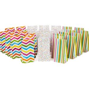 Hallmark Celebrate Rainbow Party Favor and Wrapped Treat Bags (30 Ct., 10 Each of Vertical Stripes, Horizontal Stripes, Dots) for Birthdays, Baby Showers, School Lunches, Care Packages, May Day(Chevron  Polka Dots  Vertical Stripes)