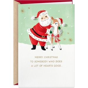 Hallmark Christmas Card (Grateful for You) Vintage Santa and Reindeer