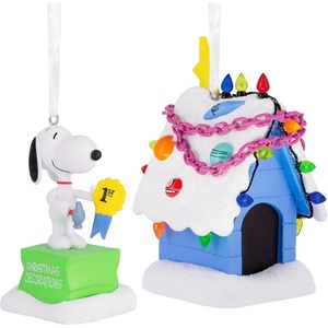 Hallmark Christmas Ornaments, Peanuts Snoopy and Holiday Doghouse Ornaments, Set of 2, Gifts for Peanuts Fans
