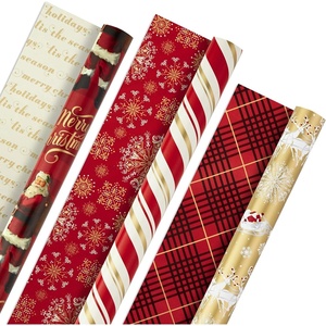 Hallmark Christmas Wrapping Paper Rolls – Traditional Holiday Gift Wrap Paper (Set of 3 Reversible Rolls: 120 sq. ft. Ttl) Red and Gold Snowflakes, Stripes, Plaid, Santa’s Sleigh(Christmas Wrapping Paper)
