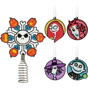 Hallmark Disney Tim Burton’s Nightmare Before Christmas 5″ Miniature Christmas Tree Topper and Mini Ornaments, Set of 5, Shatterproof(Mini Tree Topper Set)