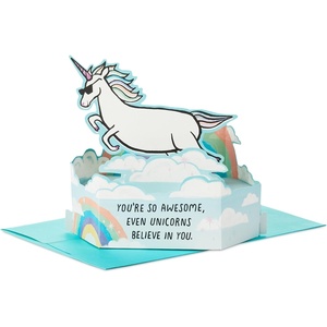 Hallmark Funny Pop Up Birthday Card (Grouchy Cat) Paper Wonder Shoebox 3D Card(Unicorn  “You’re So Awesome”)