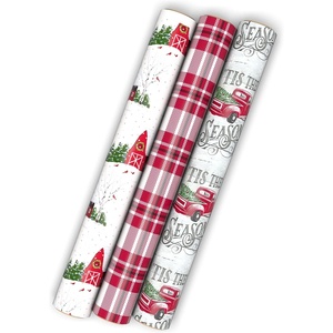 Hallmark Holiday Wrapping Paper Rolls – Rustic Christmas Gift Wrap Paper (Set of 3 Reversible Rolls: 120 sq. ft. ttl.) Plaid, Barn, Red Truck, Moose, Woodland Scenes(3 Mini Rolls)