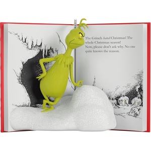 Hallmark Keepsake Christmas Ornaments 2024, Dr. Seuss’s The Cat in the Hat Thing One and Thing Two, Set of 2, Gifts for Dr. Seuss Fans(A Sour  Grinchy Frown)