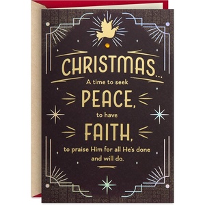Hallmark Mahogany Religious Christmas Card (Peace, Faith, Joy) Purple and Gold Art Deco Peace Dove(A Very Blessed Christmas)