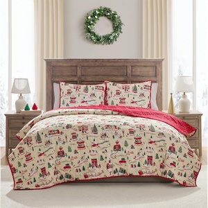 Hallmark Queen/Full Size 3-Piece Holiday Bedding Set | Festive Reversible Comforter & 2 Large Sham Pillows | Lightweight & Cozy | Super Soft Microfiber Fabric | Wrinkle-Resistant | Candy Canes(Christmas Village)