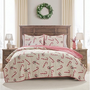 Hallmark Queen/Full Size 3-Piece Holiday Bedding Set | Festive Reversible Comforter & 2 Large Sham Pillows | Lightweight & Cozy | Super Soft Microfiber Fabric | Wrinkle-Resistant | Candy Canes(Candy Canes)