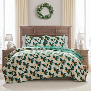 Hallmark Queen/Full Size 3-Piece Holiday Bedding Set | Festive Reversible Comforter & 2 Large Sham Pillows | Lightweight & Cozy | Super Soft Microfiber Fabric | Wrinkle-Resistant | Candy Canes(Green Poinsettia)