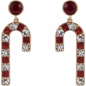 Hallmark Red and Clear Stone Candy Cane Earrings