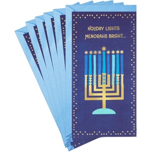 Hallmark Tree of Life Hanukkah Money or Gift Card Holder Cards (6 Cards with Envelopes) Blue and Gold Menorah
