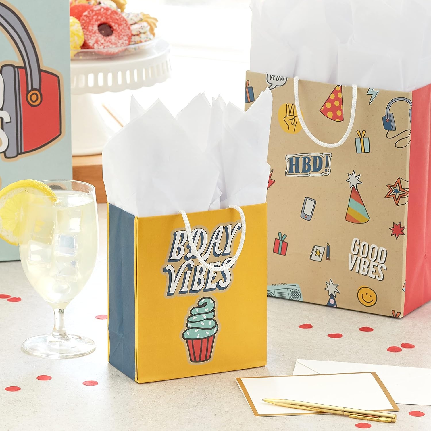 image:imageHallmark Gift Bag Assortment 8 Bags 3 Small 6 3 Medium 9 2 Large 13 Kids Birthday Good Vibes Retro IconsRetro Good Vibes