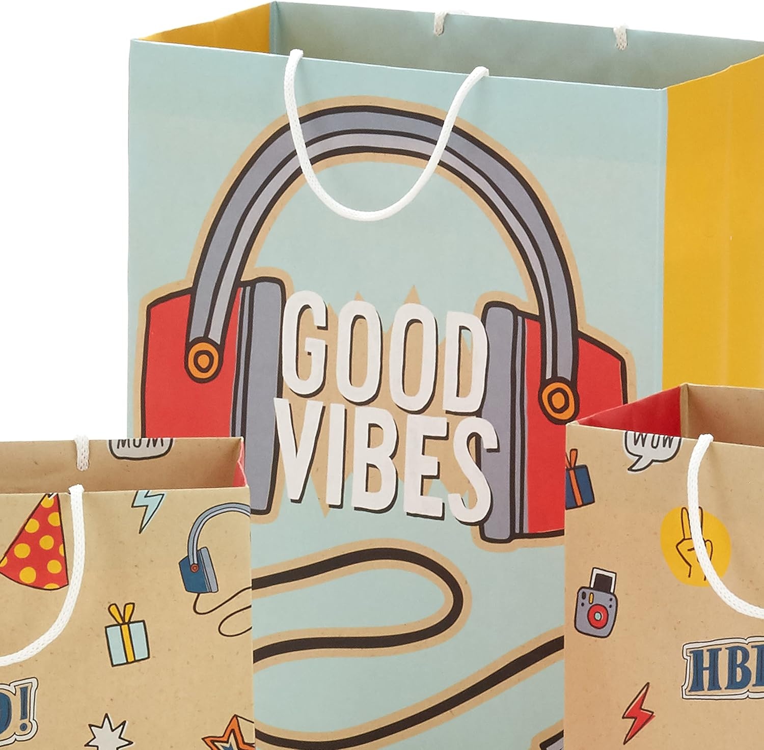 image:imageHallmark Gift Bag Assortment 8 Bags 3 Small 6 3 Medium 9 2 Large 13 Kids Birthday Good Vibes Retro IconsRetro Good Vibes