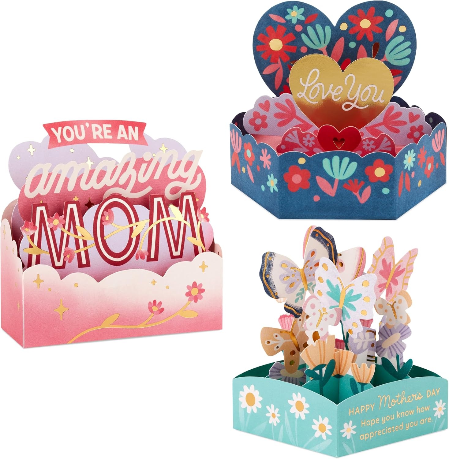 image:imageHallmark Paper Wonder Mothers Day Pop Up Cards Assorted Pack of 3 Mini 3D Cards Amazing MomMini Assorted Pop Ups 3 Cards with Envelopes