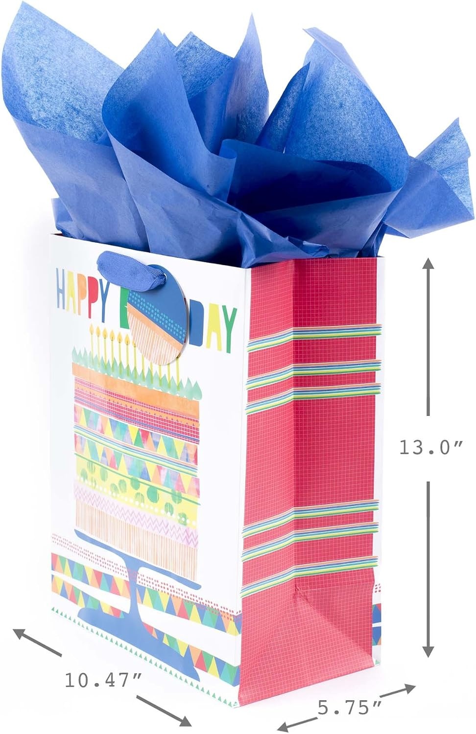 image:imageHallmark Signature Studio 10 Large Square Gift Bag with Tissue Paper Happy Birthday Teal Gray Pink Blue on WhiteBirthday Cake