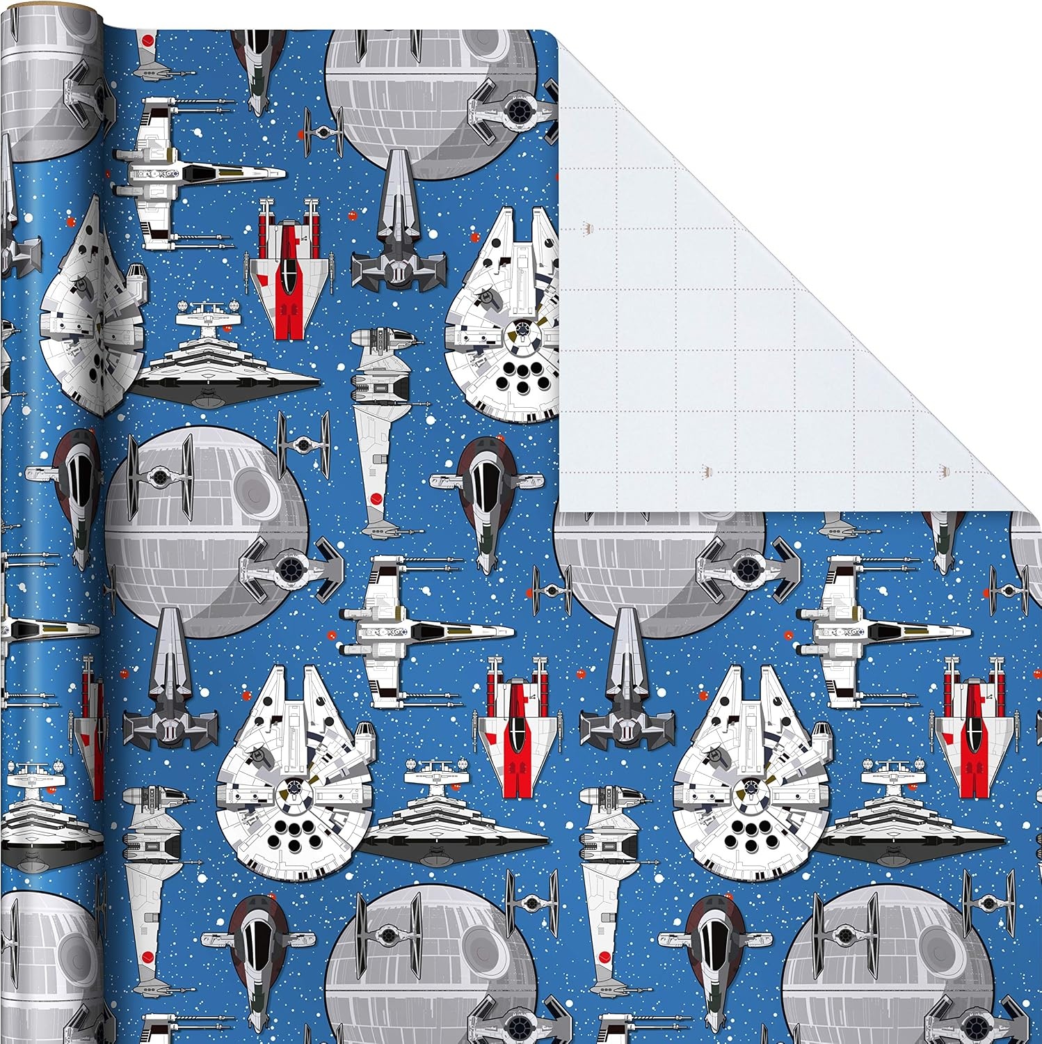 image:imageHallmark Star Wars Wrapping Paper with Cut Lines on Reverse 3Pack 60 sq ft ttl with Yoda Darth Vader Chewbacca R2D2 C3PO Stormtroopers XWing Millennium FalconWrapping Paper