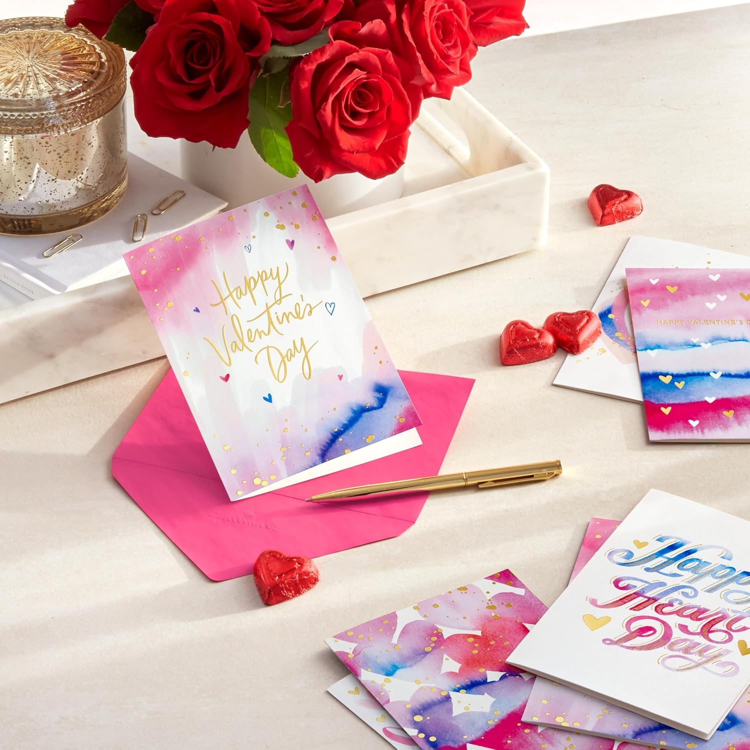 image:imageHallmark Valentines Day Cards Assortment Gold Foil and Watercolor 36 Cards and EnvelopesValentine Watercolor Card Assortment