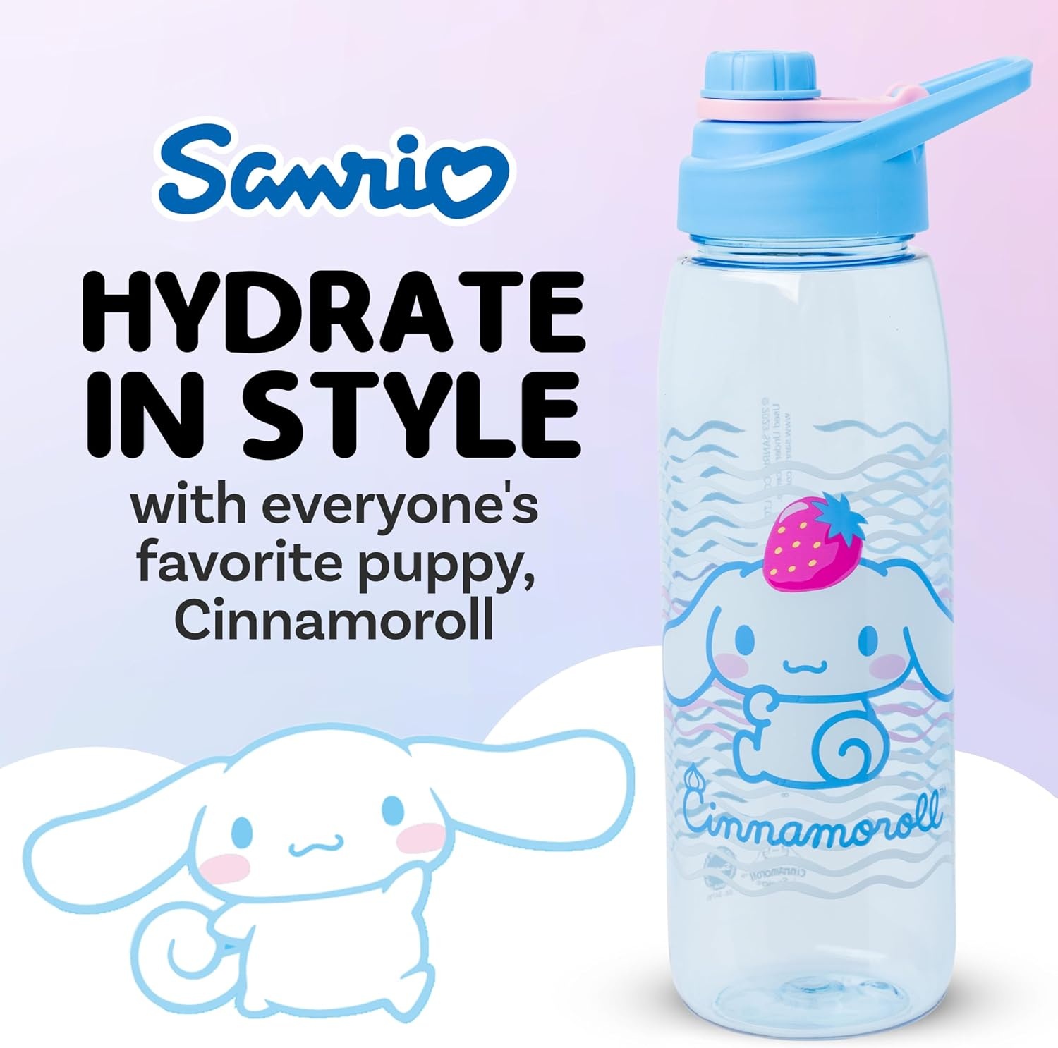 image:imageSilver Buffalo Rainbow Brite Sparkle Water Bottle with Screw Lid Featuring Rainbow Brite and Twink 28 OuncesSanrio Cinnamoroll