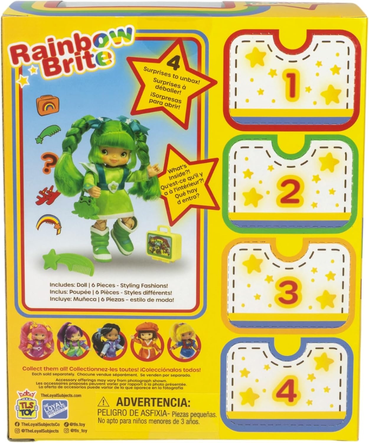 image:imageThe Loyal Subjects Rainbow Brite 55inch Tickled Pink Poseable Fashion Doll with 4 Surprise Reveal AccessoriesPatty OGreen