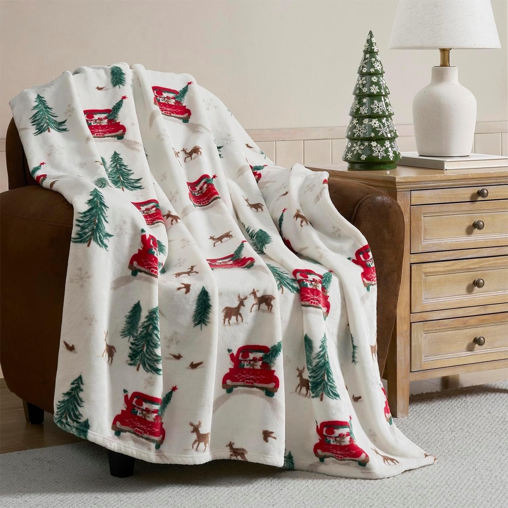 image:imageHallmark  Throw Blanket Soft amp Plush Holiday Plush Oversized Throw for Couch or Bed Candy Canes 50 x 70 RedChristmas Village