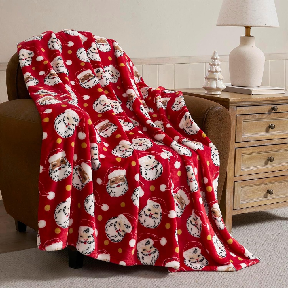 image:imageHallmark  Throw Blanket Soft amp Plush Holiday Plush Oversized Throw for Couch or Bed Candy Canes 50 x 70 RedSanta Claus