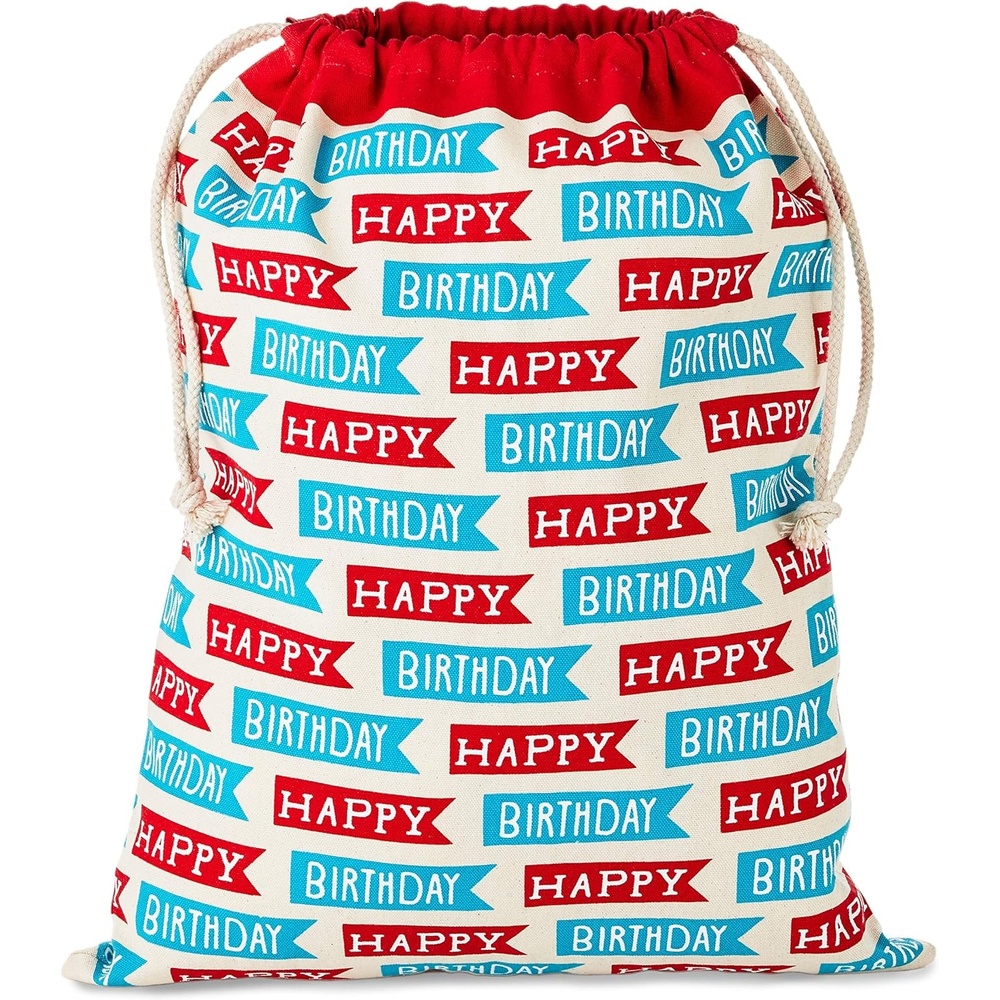 image:imageHallmark 19 Large Birthday Drawstring Gift Bag Red and Blue Happy Birthday Flags for Kids Grandchildren Adults Coworkers FriendsBlue and Red Birthday