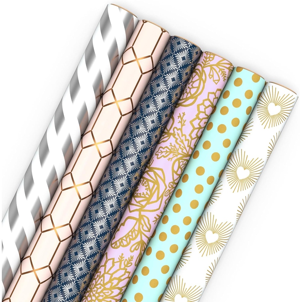 image:imageHallmark Birthday Wrapping Paper Recyclable Brown Kraft Gift Wrap 3 Rolls 60 sq ft ttl Kids Birthday Retro Icons Roller Skates SkateboardSilver  Pink  Navy  Mint  Gold