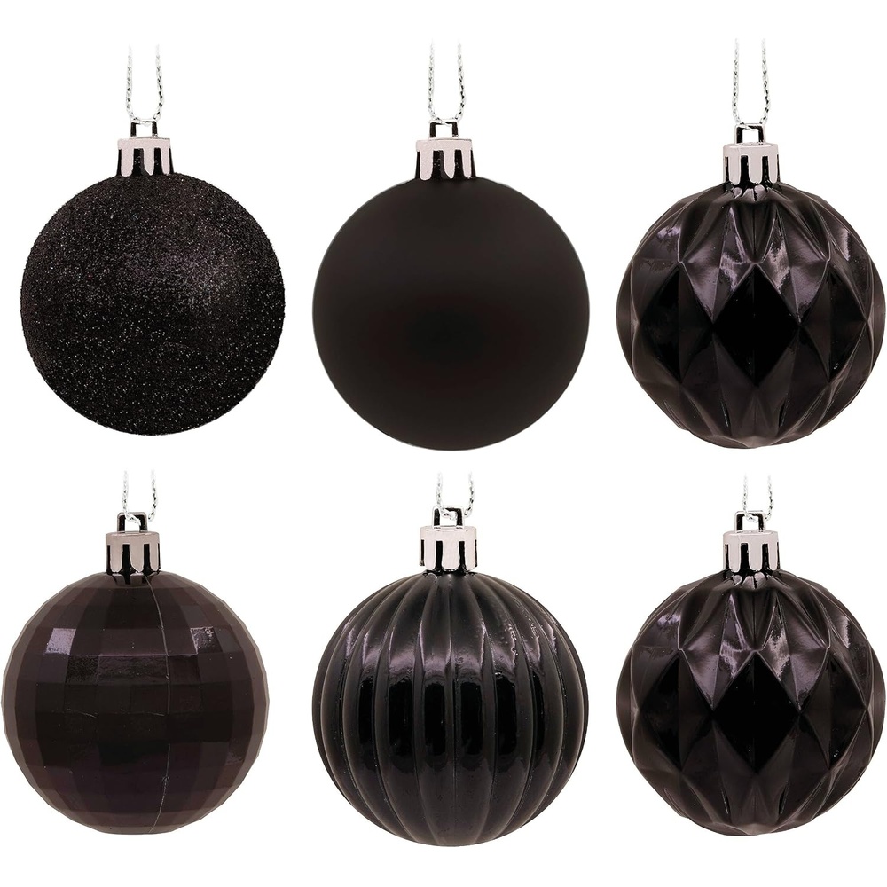 image:imageHallmark Black Shatterproof Christmas Ornaments Set 24Piece