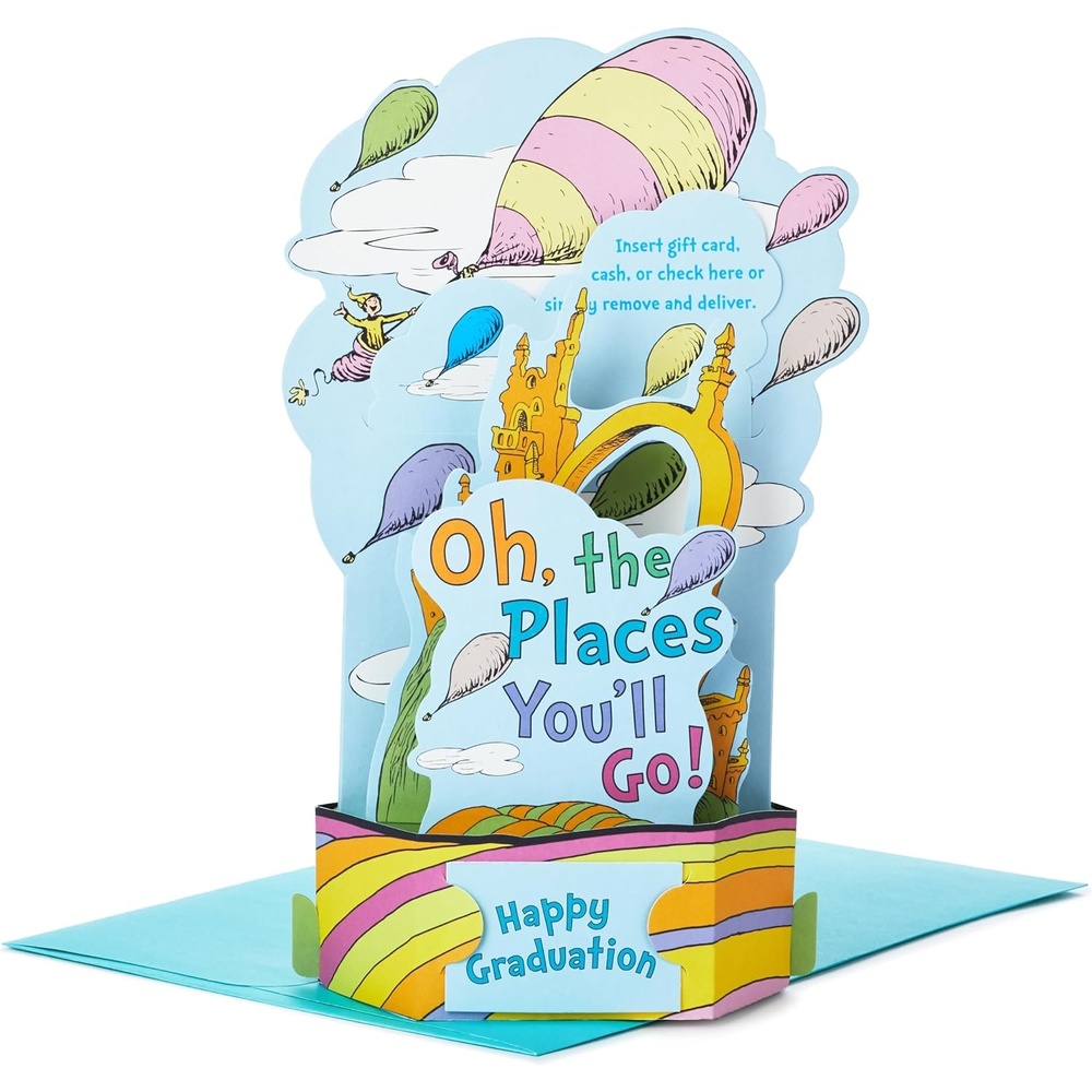 image:imageHallmark Dr Seuss Pop Up Graduation Card Money or Gift Card Holder Oh the Places Youll Go for High School Kindergarten Middle School and College Graduates  3D Paper Wonder Card