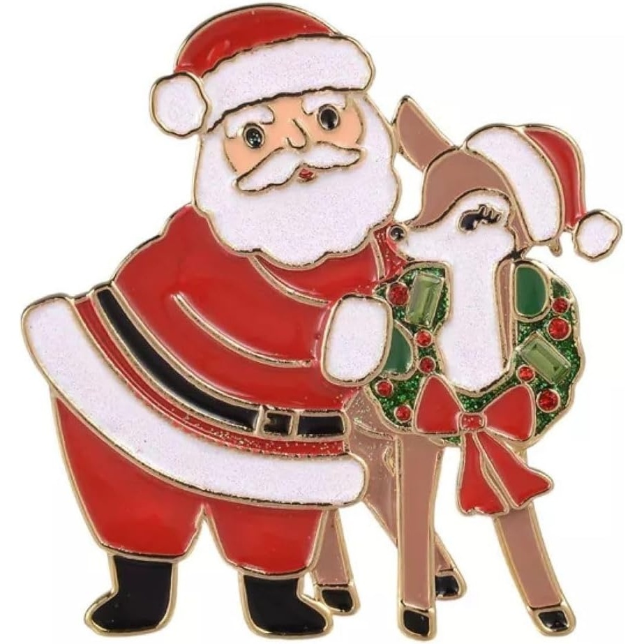 image:imageHallmark Enamel Santa and Reindeer Pin