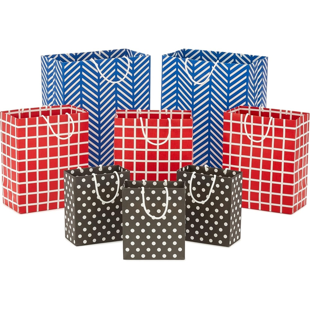image:imageHallmark Gift Bag Assortment 8 Bags 3 Small 6 3 Medium 9 2 Large 13 Celebrate Stars Stripes Red Blue Recyclable Kraft Brown for Birthdays Graduations Fathers DayBlue  Black