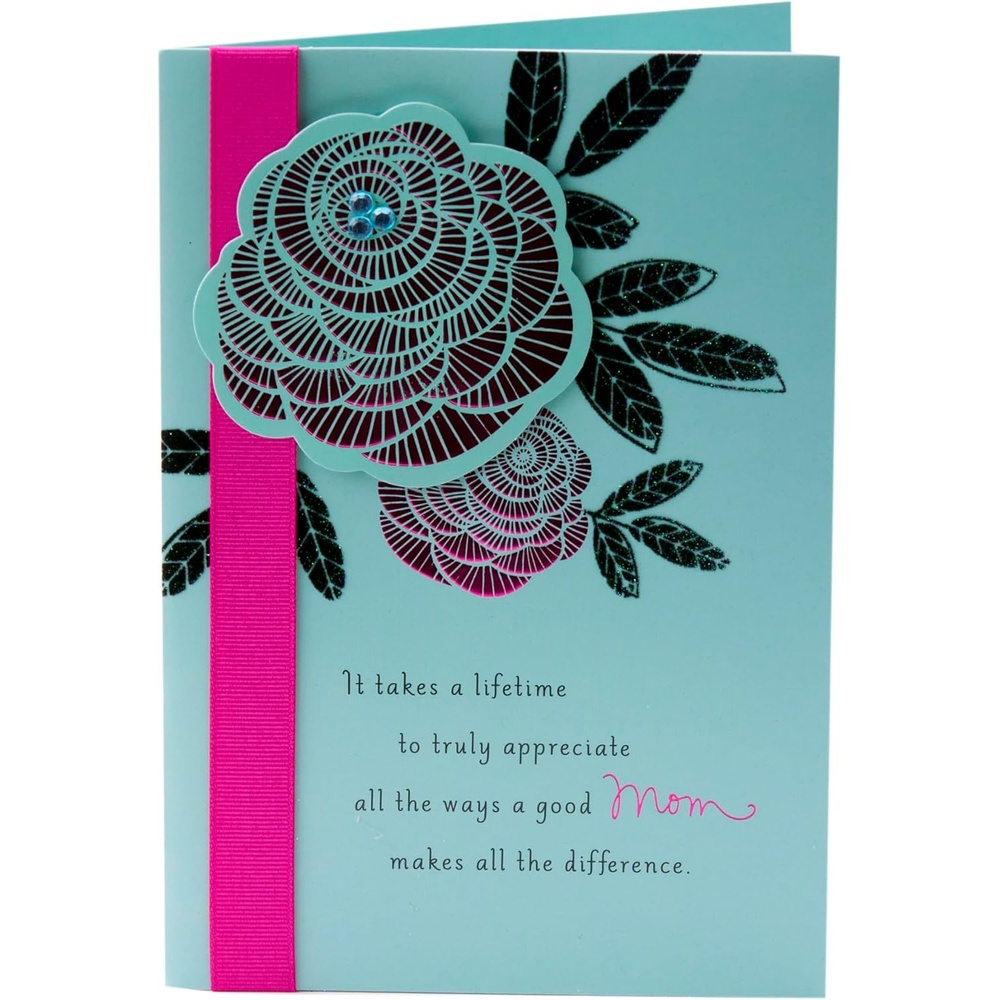image:imageHallmark Good Mail Card for Mom Scrunchies Mom Birthday Card Galentines Day from Daughter Sister Friend Mothers DayPink and Blue Flowers