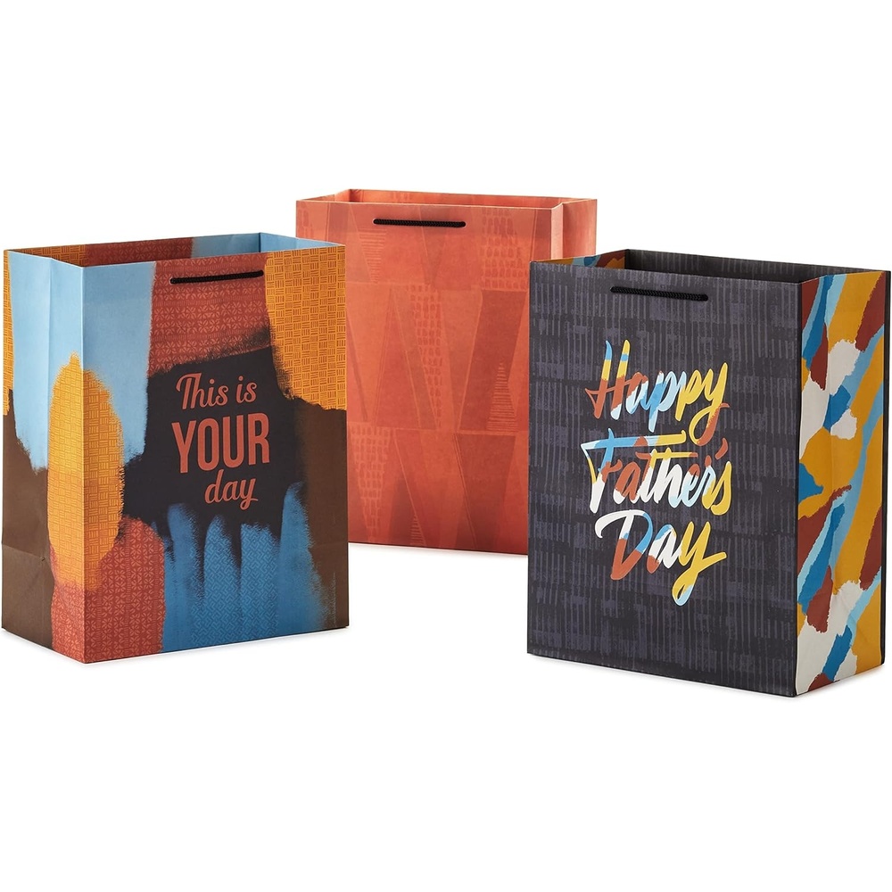 image:imageHallmark Mahogany 11 Large Fathers Day Gift Bag Bundle 3 Bags Happy Fathers Day Patterned Triangles This is Your Day Dark Gray Yellow Blue OrangeDark Gray  Orange  Yellow  Blue  Brown