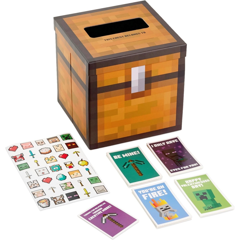 image:imageHallmark Minecraft Valentines Day Cards and Mailbox for Kids School Classroom Exchange 1 Box 32 Valentine Cards 35 Stickers 1 Teacher CardValentines Day