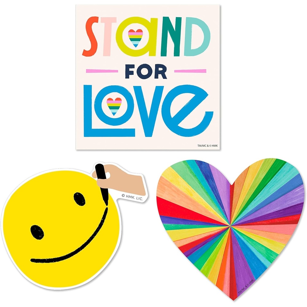 image:imageHallmark Pack of 3 Stickers for Water Bottles Planners Notebooks Wall Rainbow Hearts Pride Decals for Teens or Adults