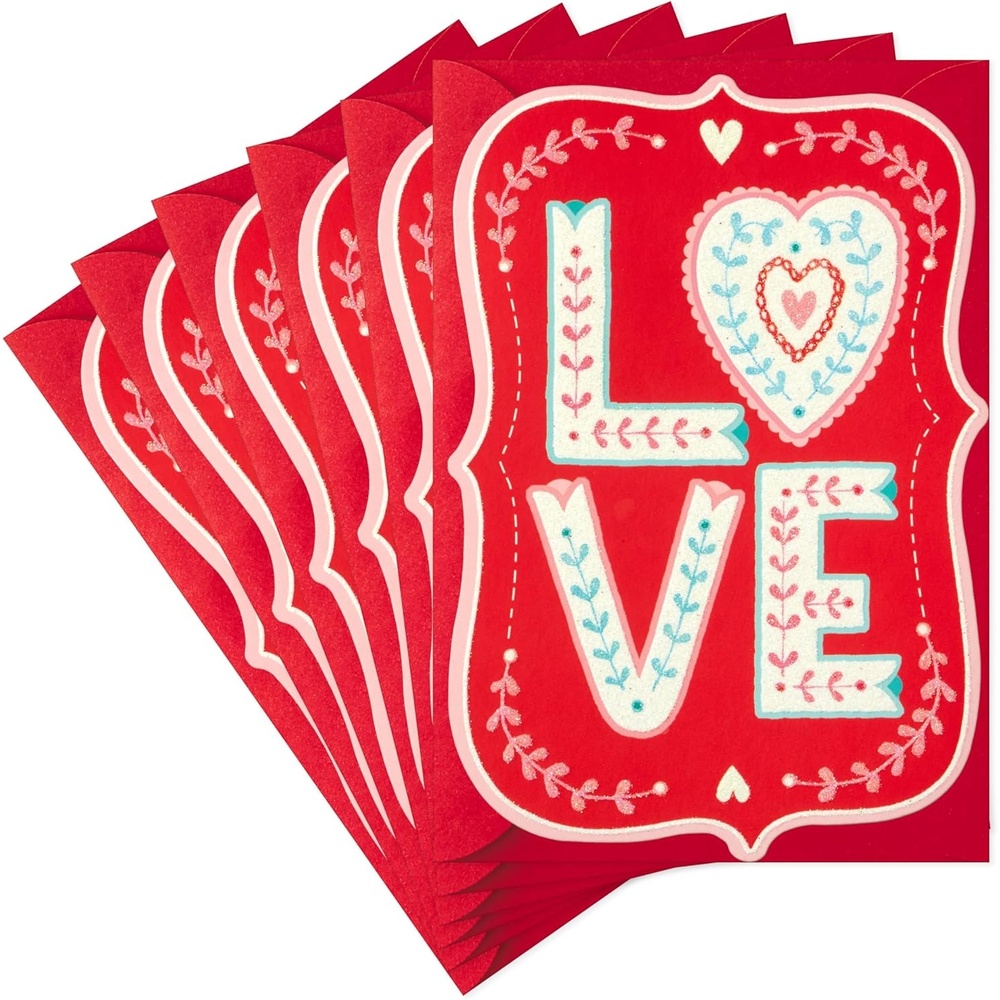 image:imageHallmark Pack of Valentines Day Cards Love 6 Valentines Day Cards with EnvelopesDiecut Ogee LOVE