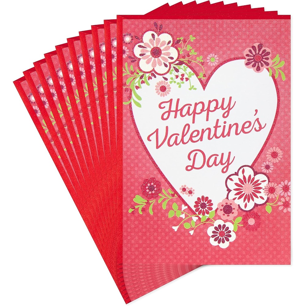 image:imageHallmark Pack of Valentines Day Cards Red Hearts 6 Valentines Day Cards with EnvelopesPink Heart and Flowers