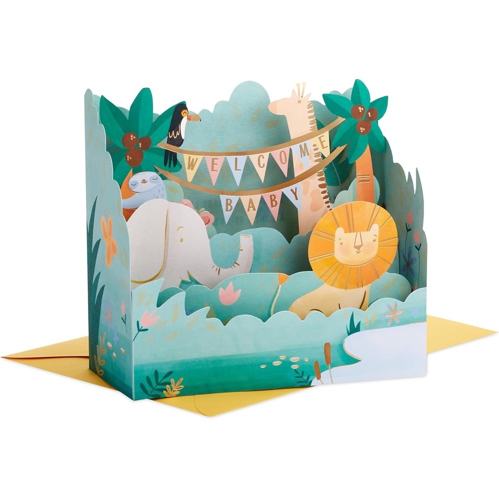 image:imageHallmark Paper Wonder Baby Shower Pop Up Card Jungle Animals for Gender Reveals New Parents CongratulationsJungle