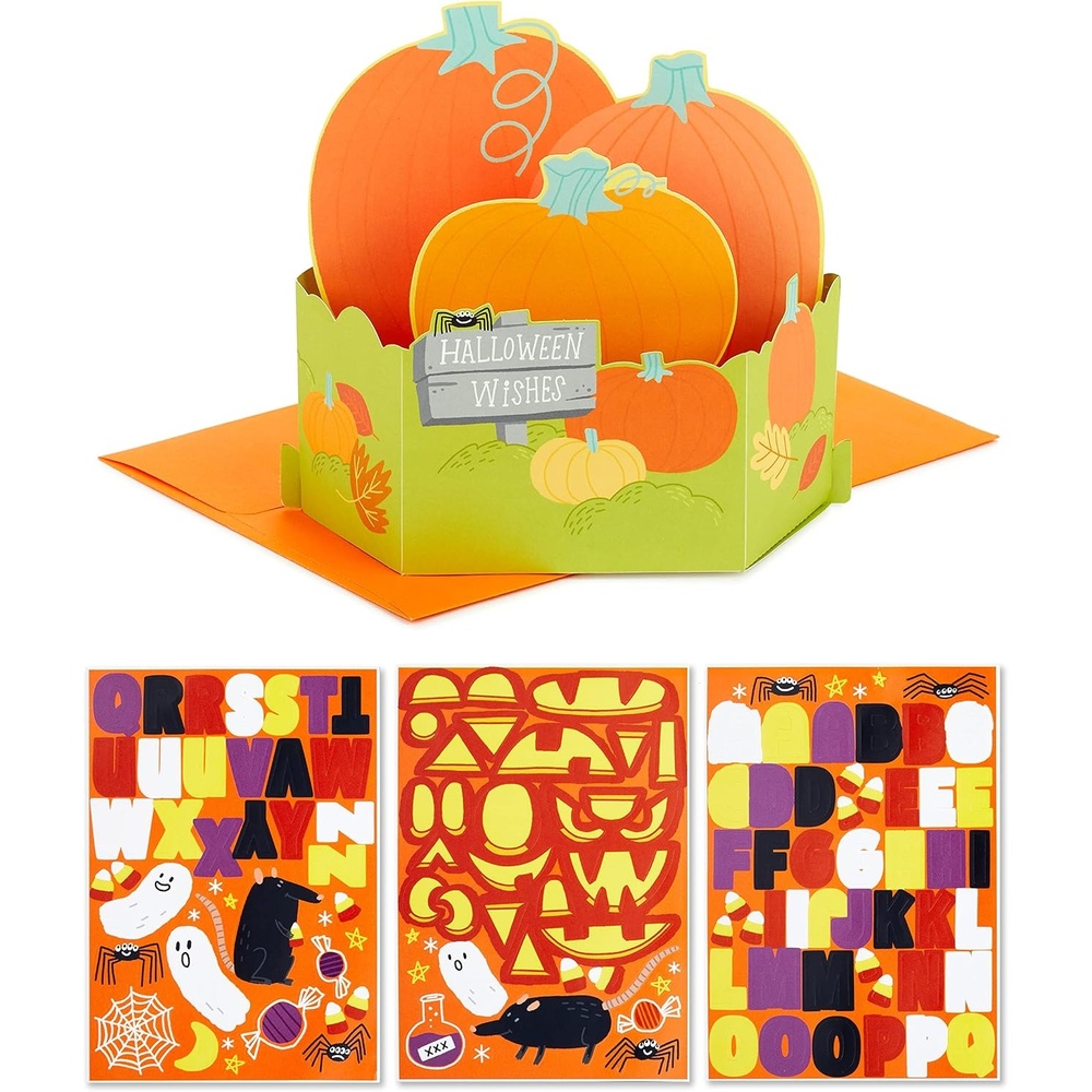 image:imageHallmark Paper Wonder Halloween Pop Up Card with Music and Motion Flying WitchDIY Pop Up with Sticker Sheers  Pumpkin Patch