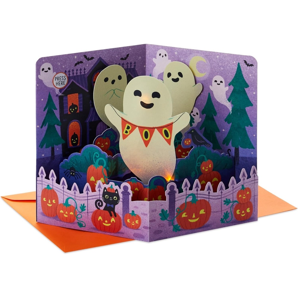 image:imageHallmark Paper Wonder Musical Pop Up Halloween Card with Lights GhostPop Up with Sound and Light  Ghost Boo Banner