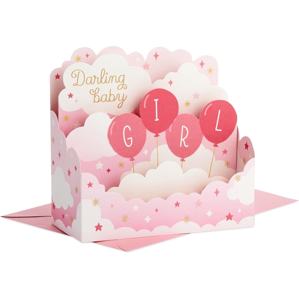 image:imageHallmark Paper Wonder Pop Up Baby Shower Card for Girl Nursery Welcome New Baby Girl CongratulationsPink Balloons