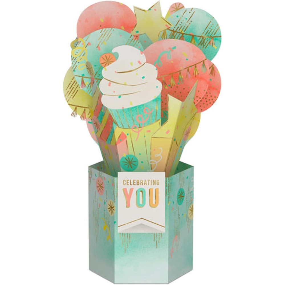 image:imageHallmark Paper Wonder Pop Up Birthday Card for Women Flower BalloonsCupcake Balloons Bouquet