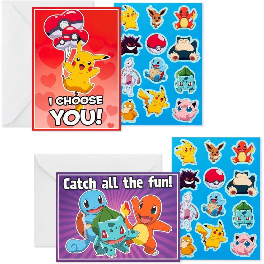 image:imageHallmark Pokmon Valentines Day Cards With Stickers Fun Assorted Pack of 24 Cards with EnvelopesValentines Day Cards